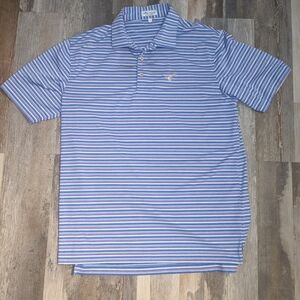 Peter Millar Mens Golf Polo, Large, Blue Purple and White Striped